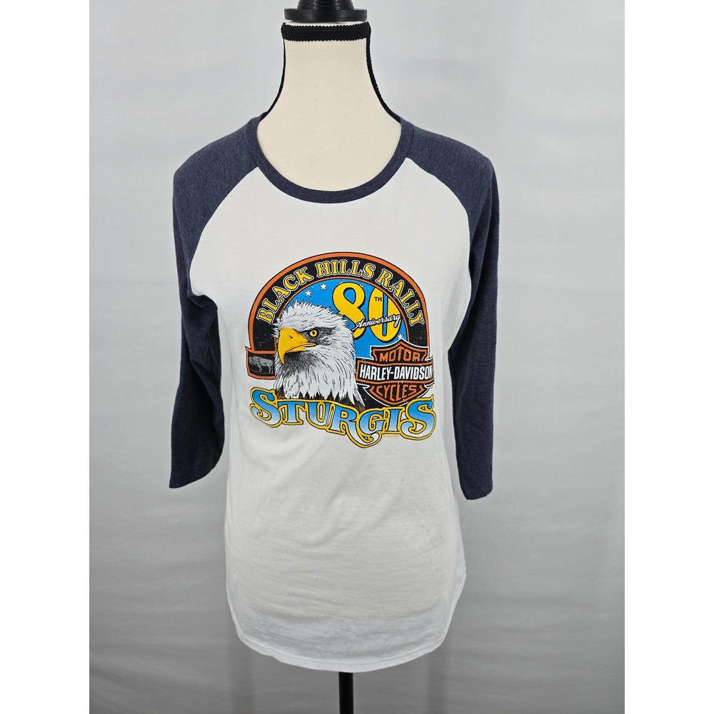 Harley-Davidson Sturgis 80th Anniversary Rally Raglan Shirt Navy White Large NEW